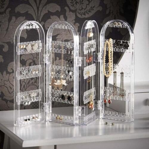 Plastic Clear Earrings Studs Display Rack Folding Screen Earring Jewelry Display Stand Holder Storage Showing Necklace