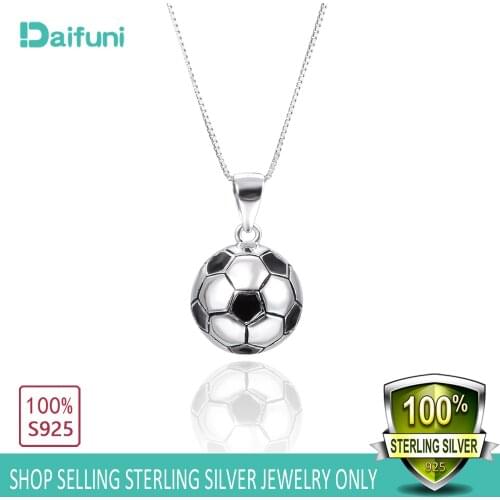 Daifuni S925 Sterling Silver Sport Jewelry 3D Soccer Football Pendants Charm Necklace Jewelry Boys Mens Girls Womens Fan Gift