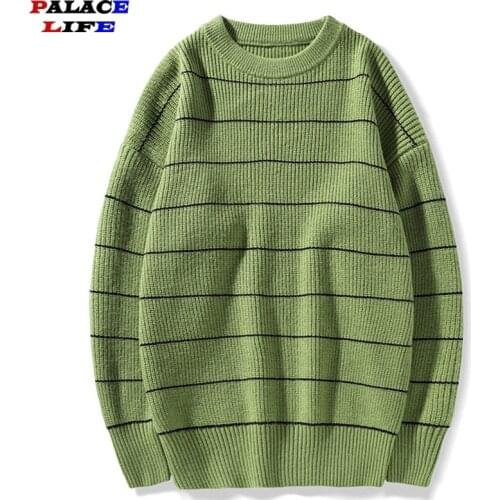 Harajuku Striped Streetwear knit Sweaters Men and Women Pullover Crew Neck Oversize Casual Sweater Knitted Loose Male Tops