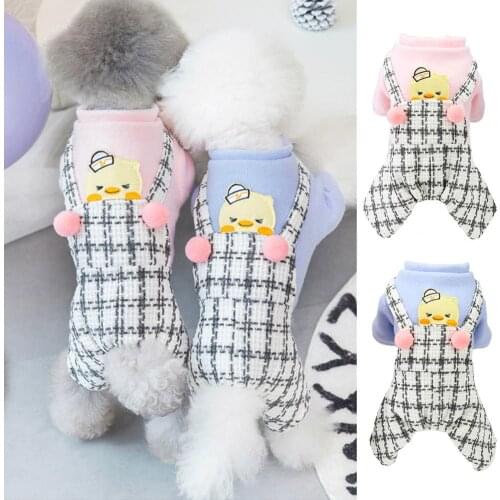 Skin-friendly Pretty Pet Dogs Romper Clothes Soft Texture Dog Pajamas Plaid Pattern for Winter