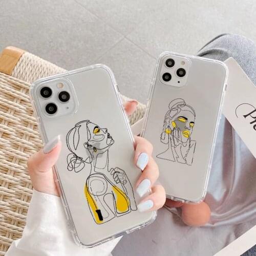 Line Design Pattern Girl Clear Phone Case For iPhone 11 12 Pro Max X XR XS MAX SE 2020 6s 7 8 Plus Shell Soft Transparent Cover
