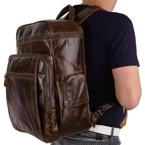 Backpack For Man Genuine Leather Business Vintage 15" Laptop Big Travel Brand Men Fashion School Book Backpacks Bags Male
