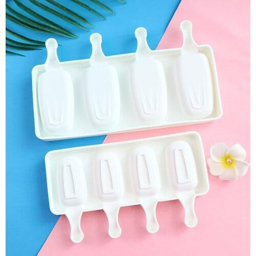4 Holes Silicone Ice Cream Mould Cube Tray Popsicle Barrel DIY Mold Summer Dessert Ice Cream Mold with Popsicle Stick