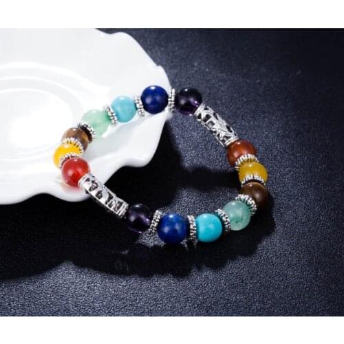 Blue 8mm Punk multicolor Agate beads Chakra Reiki Buddha Yoga Bracelet elastic adjustable Volcanic Stone Bangles hj56