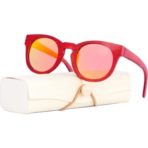 Vintage Polarized sunglasses for women brand Red bamboo frame sun glasses Wooden Case Beach Anti-UV eyeglasses for Driving