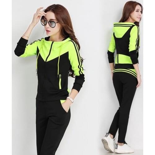 Spring Women Sports Wear Casual Clothes Patchwork Hooded Jacket Sweatshirt+pant Running Jogger Fitness Athletic Set Sport Suit