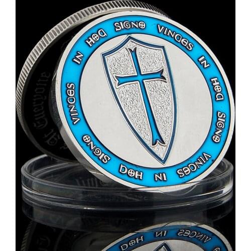 Euro Blue Knights Templar Souvenir Coin Crusaders Cross Holy Sword Commemorative Metal Silver Replica Coin