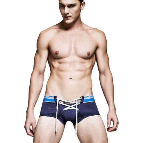 Mens cotton brand underwear with Rope low rise short trunk sexy boxers for male Hot sell boy men cueca underpants tight soft