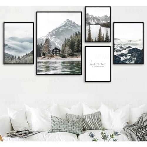 Fog Reef Snow Mountain Lake Pine Forest Wall Art Canvas Painting Nordic Posters And Prints Wall Pictures For Living Room Decor