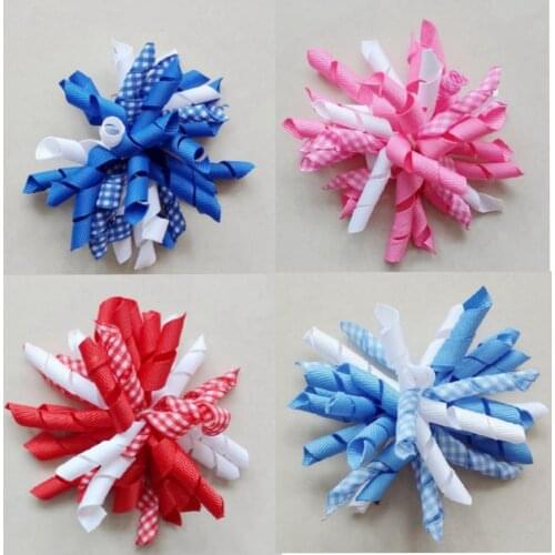Curly Gingham Plaid Ribbon Korker Alligator Hair Bows Clips Ponytail Holders Streamer Corker Bobbles Tassel ties Accessories