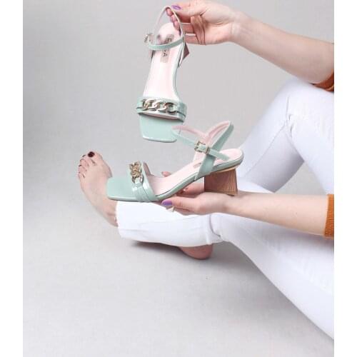 Womens Sandals Green Strappy Square Low Heel Casual Comfortable Summer Sandals 2021 Summer Season