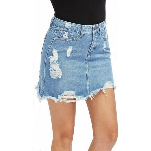 XL 2019 Women Summer Casual Denim Skirts High Street Pocket All-matched Jeans Skirts Ladies Ripped Bodycon Skirts