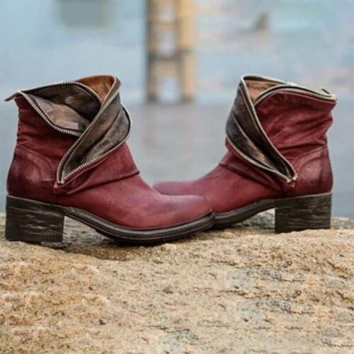 IPPEUM Womens Boots Autumn And Winter New Style Zipper Decoration Medium Thick Heel LadiesFashion Short Boots