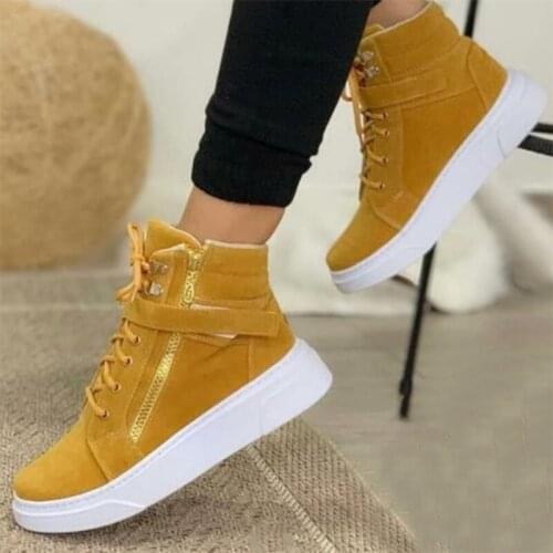 Fashion Suede Side Zipper High Top Vulcanized Shoes Round Head Flat Heel Plus Size 43 Casual Shoes Female 2021 New Autumn