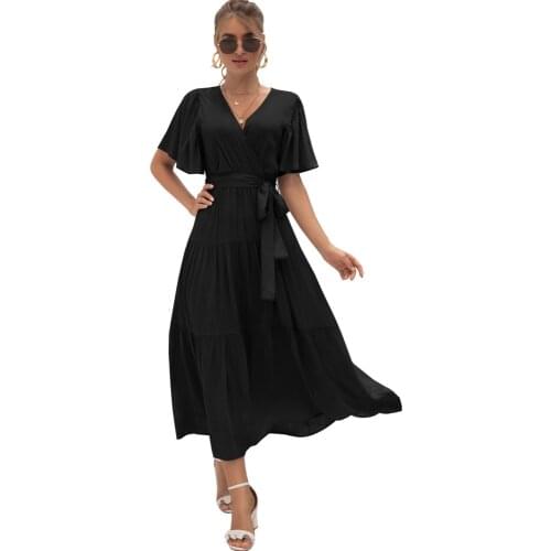 Summer Womens Clothing Sexy V-neck Sundress Temperament High Waist Lace Long Dress Office Casual Vacation Beach Ladies Dress