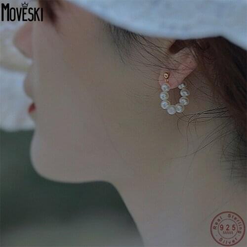 MOVESKI 925 Sterling Silver Elegant Temperament Natural Freshwater Pearl Earrings Women Sweet Wedding Jewelry Gift Handmade