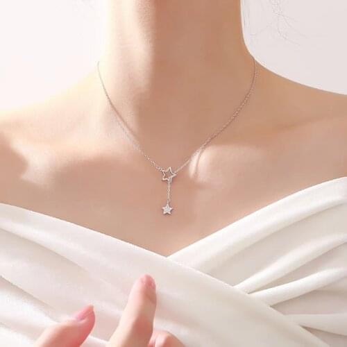Women Fashion Necklace Korean Version Of Simple Zircon Five-pointed Star Pendant Necklace Cold Air Tassel Clavicle Chain Jewelry