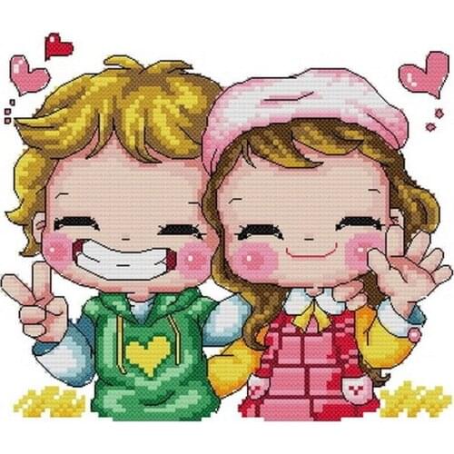 Gold Collection Lovely Counted Cross Stitch Kit Love Little Boy and Girl Korean Cuties SO