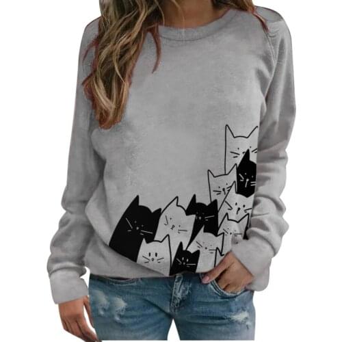 2020 Womens Cat Butterfly Print Long-sleeved Sweatshirt Blouse Casual Pullover Tops S-4xl Women Scriptor Summo