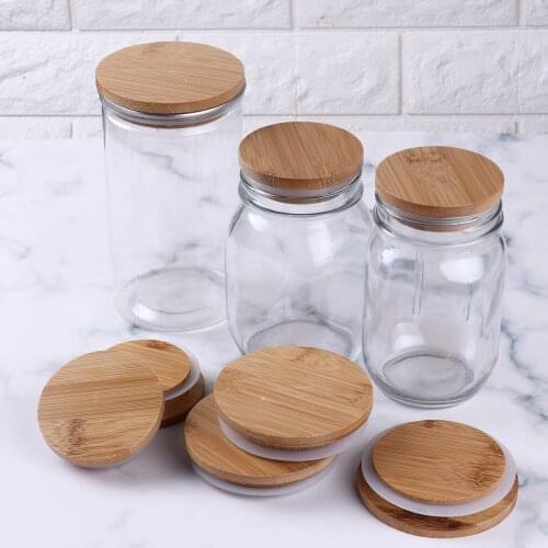 4Pc Reusable Bamboo Caps Eco-Friendly Wooden Drinking Cup Lids 70mm/86mm Inner DIA Mason Jars Covers Leak Proof Canning Stoppers