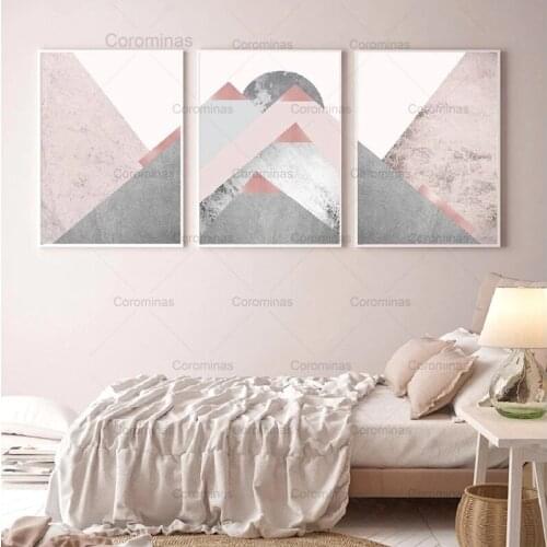 Abstract Mountains Canvas Painting HD Posters and Prints Scandinavian Modern Pink Grey Pictures Wall Art Home Cuadros Decoration