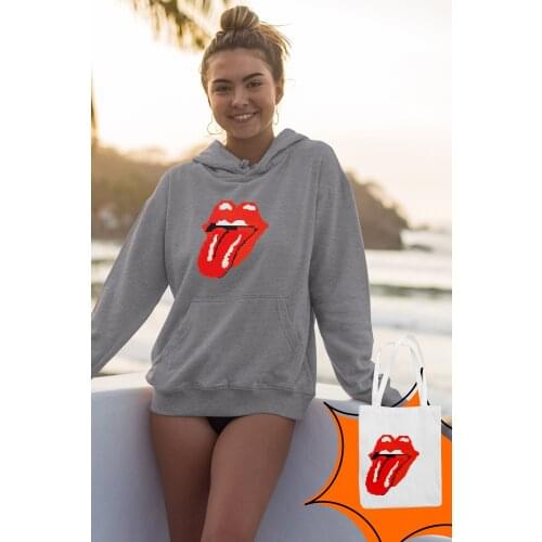 Angemiel Wear Rolling Stones Pixel Art Gray Women 'S Hooded Sweatshirt Bags Kombin
