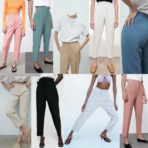 Sufuseason Spring Trouser Za 2021 Suits High Waisted Pants Women Fashion Office Pants Chic Button Zip Elegant Casual Woman Pants