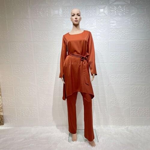 Eid Turkey Muslim Sets Satin Abaya Dubai Kaftan Abayas For Women Islam Robe Arabe Ensemble Femme Musulmane 2 Pieces Pantalon