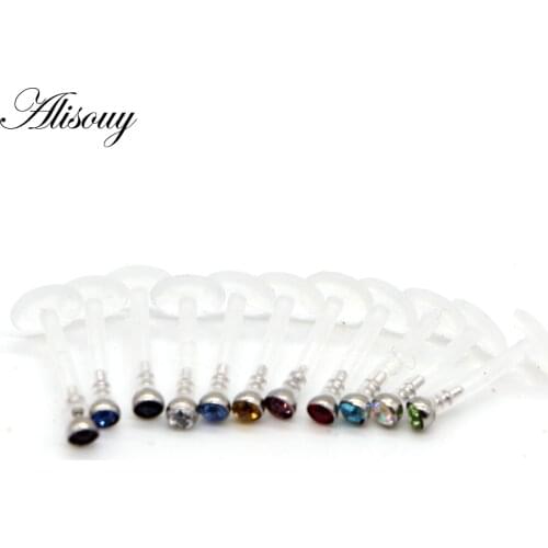 Alisouy 1PCS Bioplast Flexible Push-in Labret Lip Stud Steel Steel Ball 16G Ear Cartilage Tragus Piercing Fashion body Jewelry