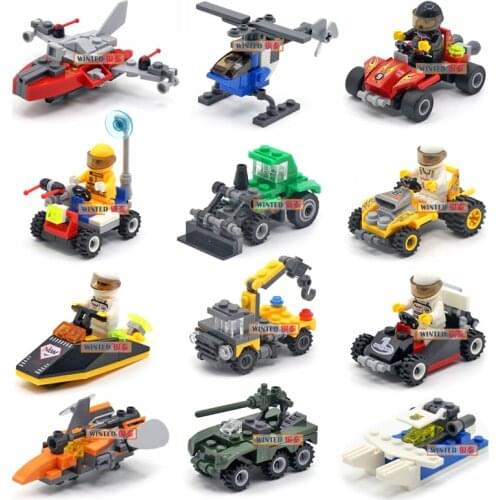 Original Mini Transportation Assembled Models Blocks Car Compatible small building block City Police Plane Bricks Toys Kid Gift