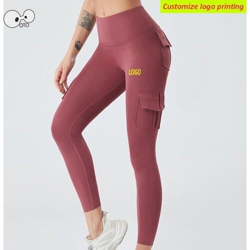 Custom LOGO High Waist Yoga Leggings Women High Elastic Gym Fitness Pants With Multi Pockets Sportswear Training Running Tights