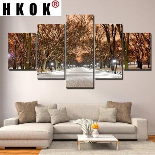 HKOK 5 Pcs Canvas Painting Picture Landscape Snow Sea Posters Modular Painting on the wall for living room Home Decoration