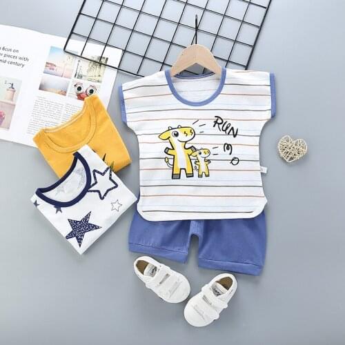 Childrens Clothing Sets 2021 Cartoon Pattern Tracksuit Short-sleeved Tops and Shorts Two-piece Clothing Set for Boy and Girl