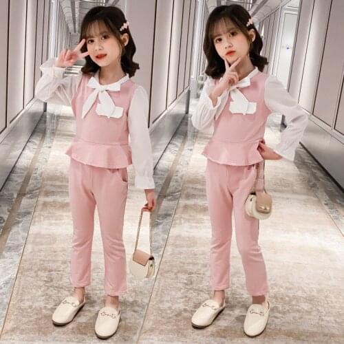 Girls Suit Sweatshirts +Pants 2Pcs/Sets 2021 Bow Spring Autumn Teenager Kid School Outdoor Clothes Kids Children Clothing