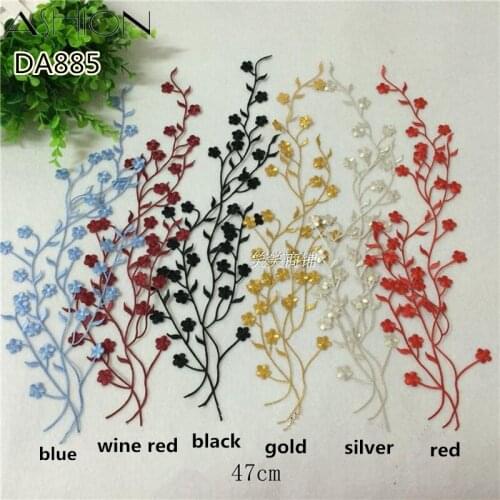 5 PCS 47cm multi-color optional embroidery Iron stick Dress lace applique leaves flower patch dancing garment accessories DA885