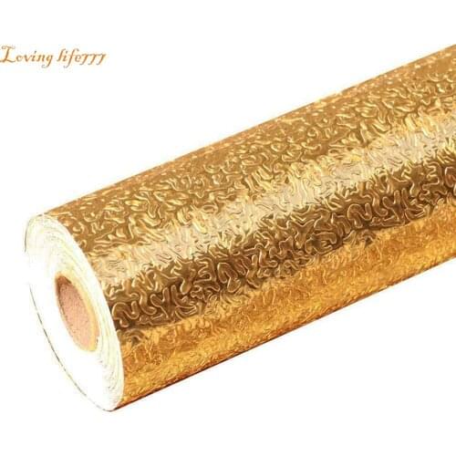 Kitchen Oil Proof Waterproof Wallpaper Self Adhesive Fire Prevention Wall Sticker Aluminum Foil Wall Paper Cabinet Gold #BL4