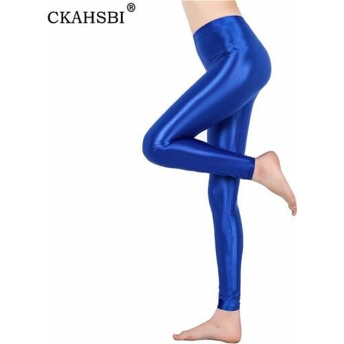 CKAHSBI Spandex Black White Women Satin Glossy Leggings Shiny Neon High Waist Stretch Workout Fitness Tights Fitness Trousers