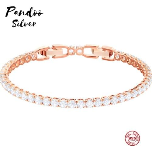 PANDOO Fashion Charm Pure 925 Silver Original 1:1 Copy, Slim And Simple Design Wild Bracelet Female Luxury Jewelry Gifts