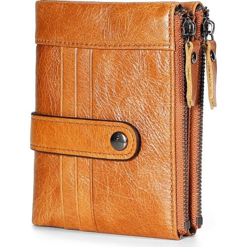 Hot Sale Fashion Cow Head Hide Male Short Zipper Style Top Upper Grain Genuine Leather Men 's Wallets Card Holder