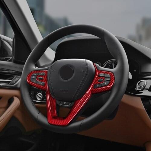Red Glass fiber Steering wheel trim cover Car interior Auto Parts For BMW 5 Series G30 520d 530d xDrive