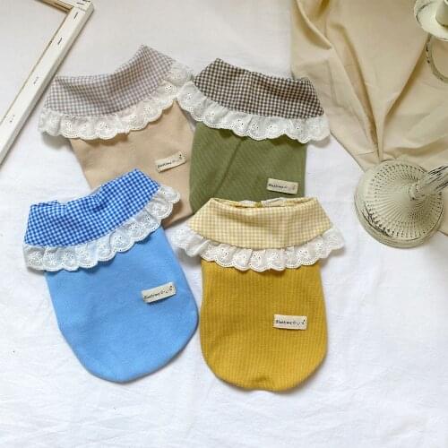 Cute Dog Vest Tshirt with Lace Collar Lovely Korea Style XS Dog Clothes Summer Cooling Clothing Princess Chihuahua Clothing Pets