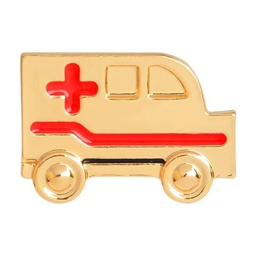 Ambulance Brooch Tiny Metal Gold color Red Cross Doctor Nurse Pin Button Lapel Pins Badge Medical Jewelry Special gift