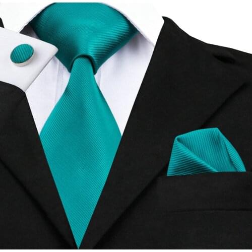 SN-780 Cadetblue Novelty Tie Hanky Cufflinks Sets Mens 100% Silk Ties for men Formal Wedding Party Groom