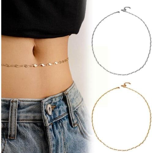 Gold Silver Color Thin Chain Body Waist Chain Fashion HopGeometric Hip Small Belly Chain For Women Pendant Jewelry V1L0
