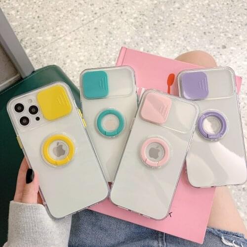 Armor Ring Holder Lens Camera Protection Case For iPhone 12 Pro Max MiNi 11 Pro X XS XR 7 8 plus SE 2020 Transparent Soft Cover