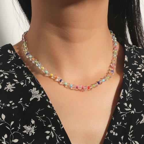 Boho Bohemian Female Transparent Crystal Multicolor Glass Beads Separate Handmade Beaded Chain Necklaces For Women Jewelry Gifts
