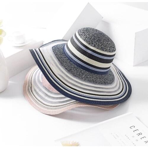 Mingjiebihuo New fashion women big straw hat female stripe mesh large hat summer shade sunscreen sun hat female beach hat