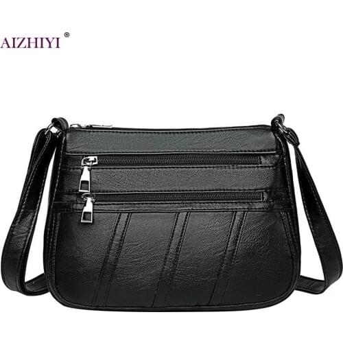 Women PU Leather Messenger Bag Mother Solid Handbag Crossbody Multi-pocket Purse Youth Ladies Simple Versatile Bag