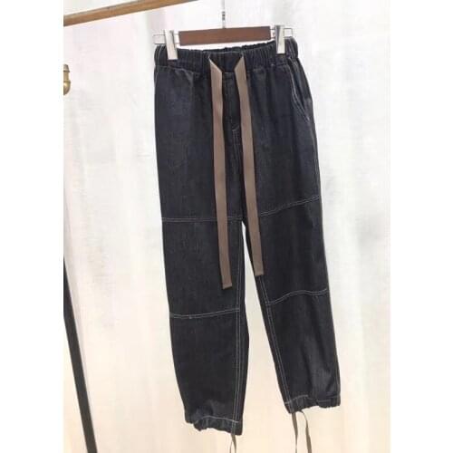 Fashion ladies 2021 new loose casual bead chain beaded ankle drawstring jeans 0111