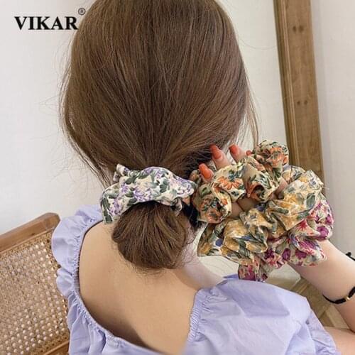 Women Elegant Print Flowe Cloth Elastic Hair Bands Ponytail Holder Scrunchie Rubber Bands Hair Ropes Lady Hair Accessories VIKAR